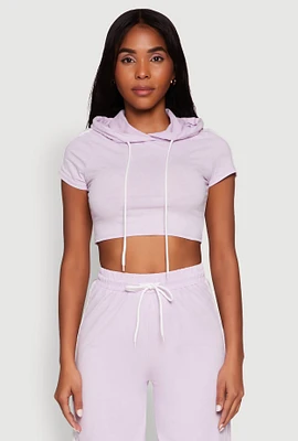 Womens Daisy Mineral Wash Varsity Stripe Hooded Crop Top, Purple, Size S