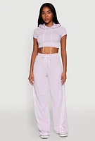 Womens Daisy Mineral Wash Varsity Stripe Hooded Crop Top, Purple, Size S