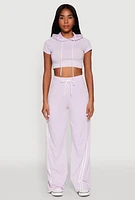 Womens Daisy Mineral Wash Varsity Stripe Hooded Crop Top, Purple, Size S