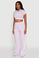 Womens Daisy Mineral Wash Varsity Stripe Hooded Crop Top, Purple, Size S