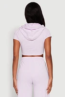 Womens Daisy Mineral Wash Varsity Stripe Hooded Crop Top, Purple, Size S