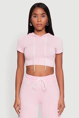Womens Daisy Mineral Wash Varsity Stripe Hooded Crop Top,