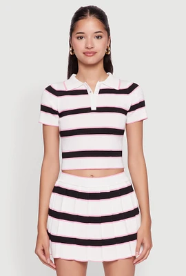 Womens Daisy Classic Fit Striped Cropped Polo Shirt, Multi, Size M