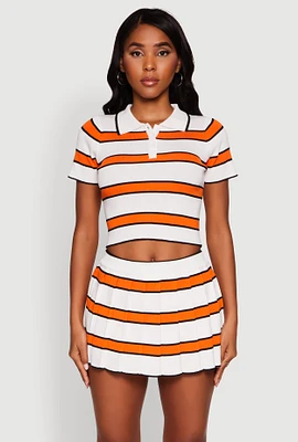 Womens Daisy Classic Fit Striped Cropped Polo Shirt, Orange, Size S