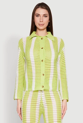 Womens Daisy Striped Pointelle Crochet Shirt,