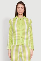 Womens Daisy Striped Pointelle Crochet Shirt,