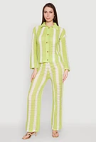 Womens Daisy Striped Pointelle Crochet Shirt,