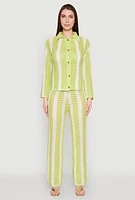 Womens Daisy Striped Pointelle Crochet Shirt,