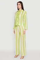 Womens Daisy Striped Pointelle Crochet Shirt,