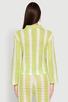 Womens Daisy Striped Pointelle Crochet Shirt,