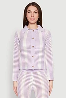 Womens Daisy Striped Pointelle Crochet Shirt, Purple,