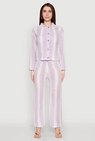 Womens Daisy Striped Pointelle Crochet Shirt, Purple,