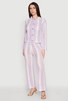 Womens Daisy Striped Pointelle Crochet Shirt, Purple,