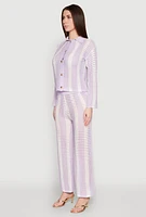 Womens Daisy Striped Pointelle Crochet Shirt, Purple,