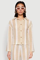 Womens Daisy Striped Pointelle Crochet Shirt,