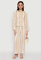 Womens Daisy Striped Pointelle Crochet Shirt,