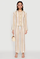 Womens Daisy Striped Pointelle Crochet Shirt,