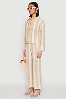 Womens Daisy Striped Pointelle Crochet Shirt,
