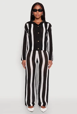 Womens Daisy Striped Pointelle Crochet Pants,