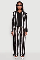 Womens Daisy Striped Pointelle Crochet Pants,