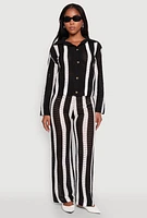 Womens Daisy Striped Pointelle Crochet Pants,