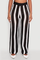 Womens Daisy Striped Pointelle Crochet Pants,