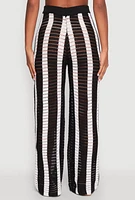 Womens Daisy Striped Pointelle Crochet Pants,