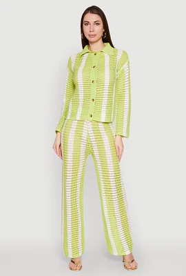 Womens Daisy Striped Pointelle Crochet Pants, M