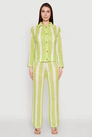 Womens Daisy Striped Pointelle Crochet Pants,