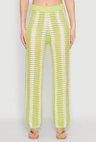Womens Daisy Striped Pointelle Crochet Pants, M