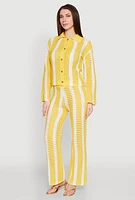 Womens Daisy Striped Pointelle Crochet Pants, Yellow, Size S