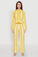Womens Daisy Striped Pointelle Crochet Pants, Yellow, Size S