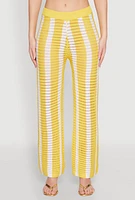 Womens Daisy Striped Pointelle Crochet Pants, Yellow, Size S