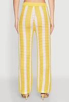Womens Daisy Striped Pointelle Crochet Pants, Yellow, Size S