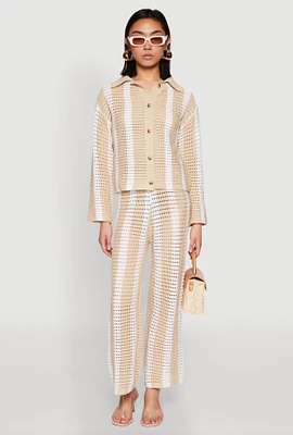 Womens Daisy Striped Pointelle Crochet Pants,