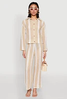 Womens Daisy Striped Pointelle Crochet Pants,