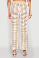 Womens Daisy Striped Pointelle Crochet Pants,