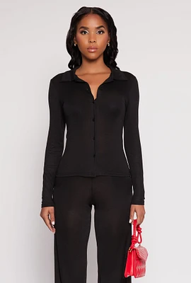 Womens Daisy Button Front Long Sleeve Shirt, S