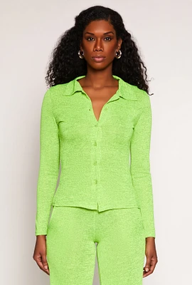 Womens Daisy Button Front Long Sleeve Shirt,