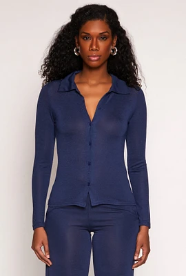 Womens Daisy Button Front Long Sleeve Shirt,