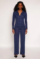 Womens Daisy Button Front Long Sleeve Shirt,