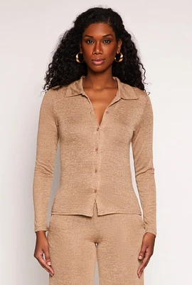 Womens Daisy Button Front Long Sleeve Shirt,