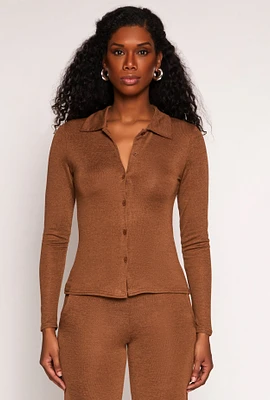 Womens Daisy Button Front Long Sleeve Shirt,
