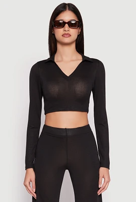 Womens Daisy Long Sleeve Cropped Polo Shirt