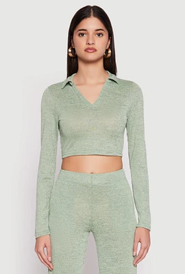 Womens Daisy Long Sleeve Cropped Polo Shirt,