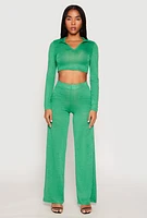 Womens Daisy Long Sleeve Cropped Polo Shirt, Green, Size L