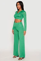 Womens Daisy Long Sleeve Cropped Polo Shirt, Green, Size L