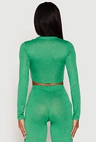 Womens Daisy Long Sleeve Cropped Polo Shirt, Green, Size L