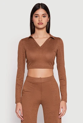 Womens Daisy Long Sleeve Cropped Polo Shirt,