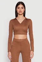 Womens Daisy Long Sleeve Cropped Polo Shirt,